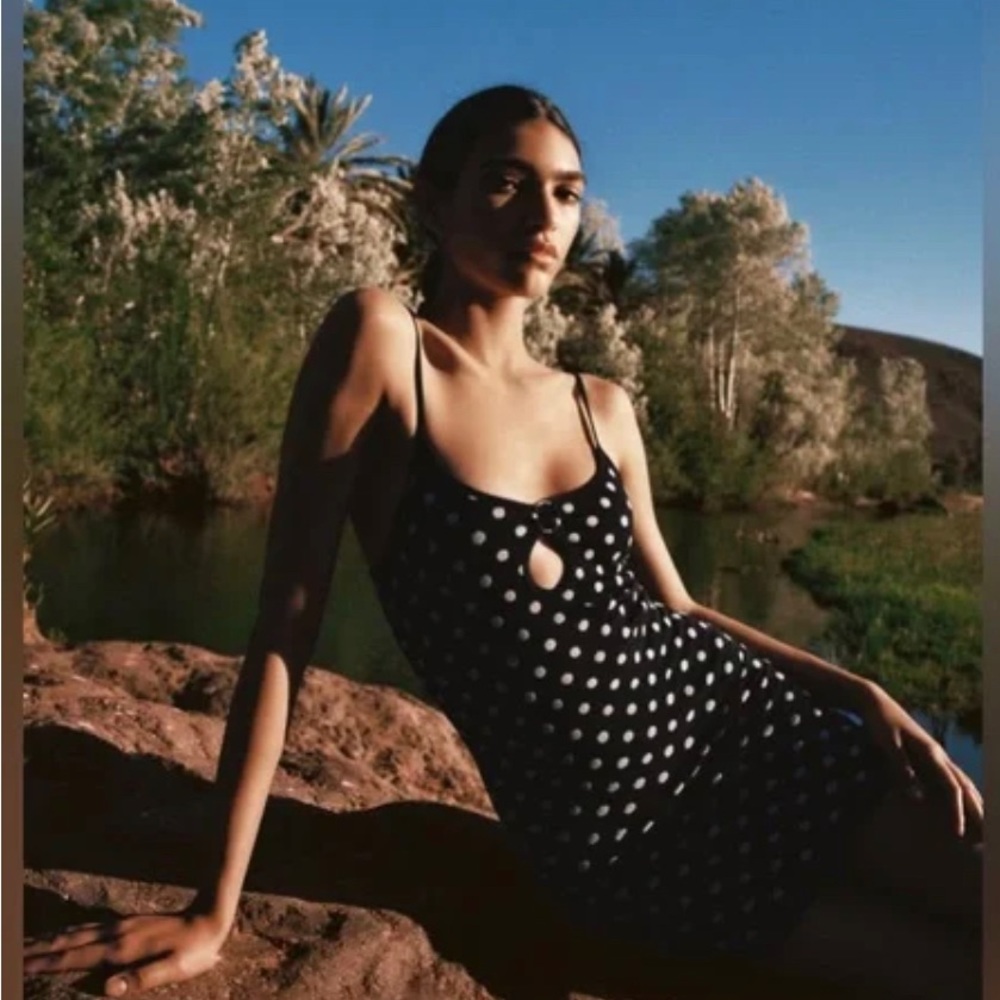 NWT Zara Limitless Contour Collection O -Ring Keyhole Polka Dot Dress